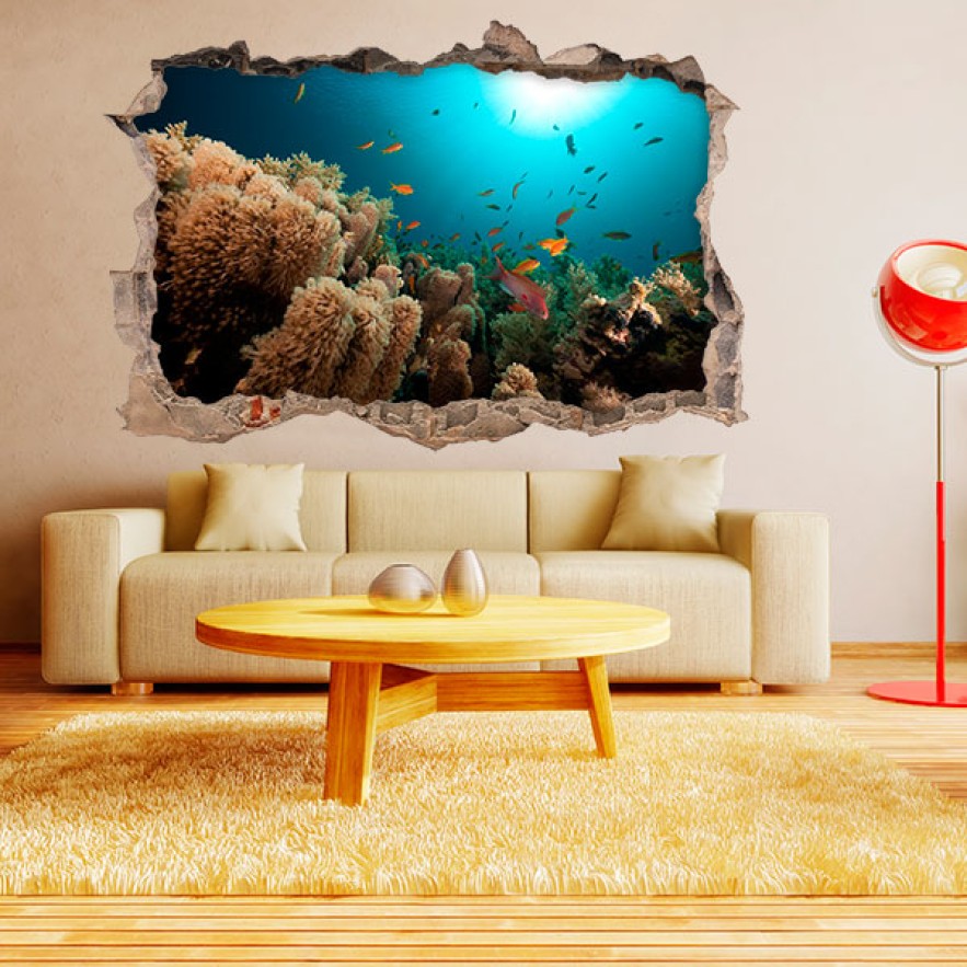 Vinilo agujero 3d paredes peces del mar