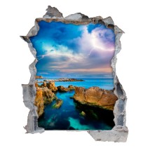 Vinilos agujero 3d tormenta y rayos en el mar