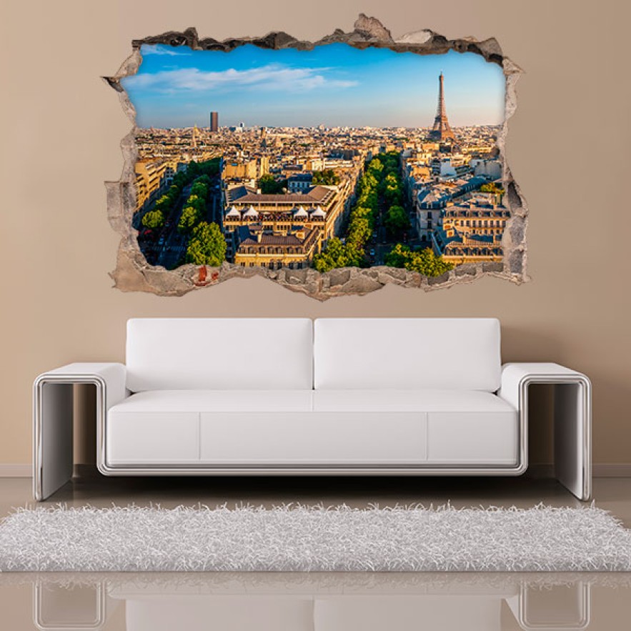 Vinilos agujero 3d skyline parís ciudad