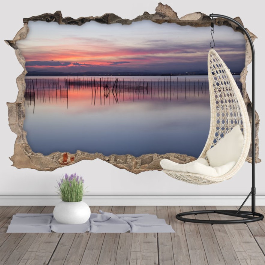 Vinilos agujeros 3d parque de la albufera al atardecer