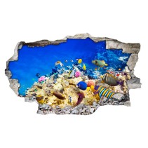 Vinilo agujero 3d peces de colores en el mar