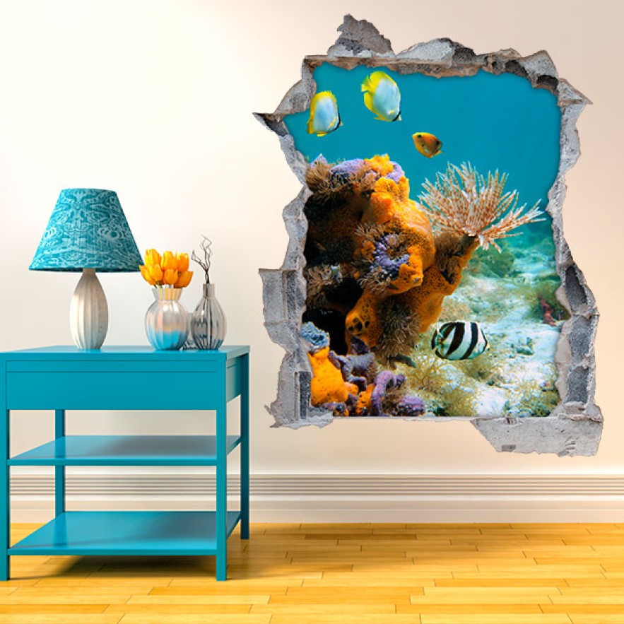 Vinilos agujero 3d vida submarina
