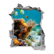 Vinilo agujero 3d peces y corales bajo el mar
