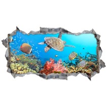 Vinilos agujero 3d peces y tortuga bajo el mar