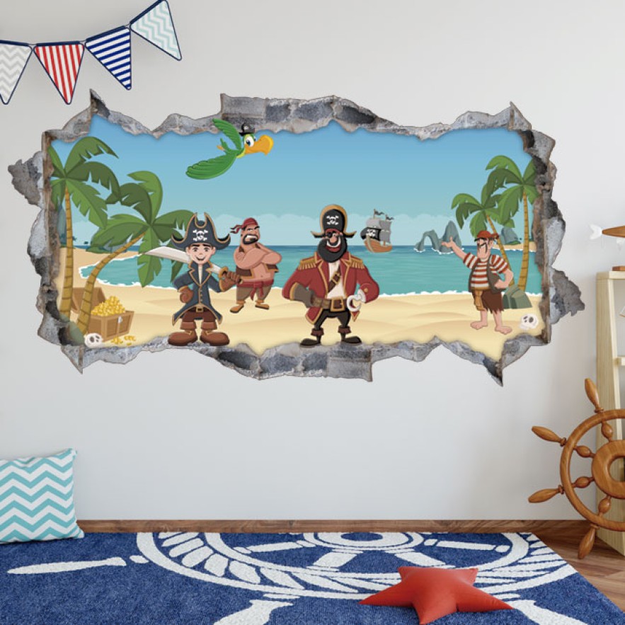 Vinilos agujero 3d piratas isla caribe