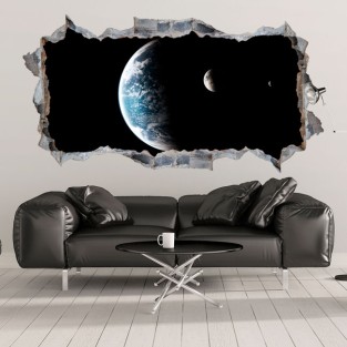 Vinilos agujero 3d planeta tierra y luna Vinilos agujero 3d planeta tierra y luna