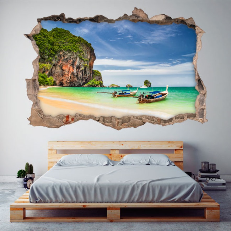 Vinilos agujero 3d  y botes en playa railay tailandia