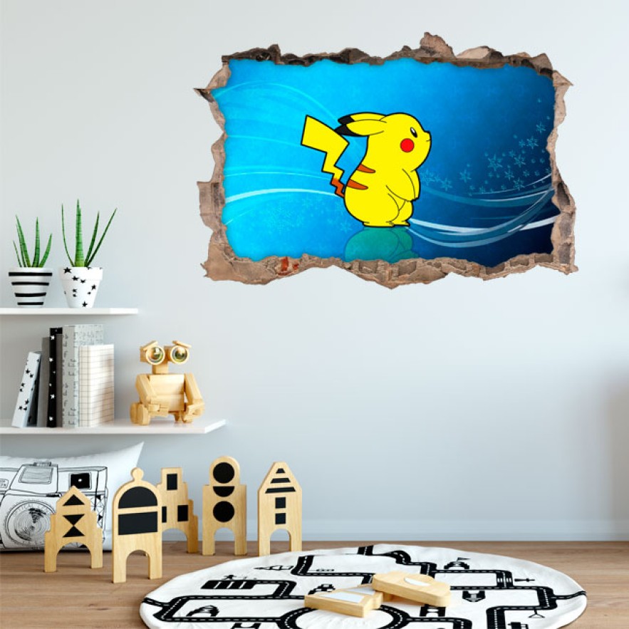 Vinilos agujero 3d pokémon pikachu