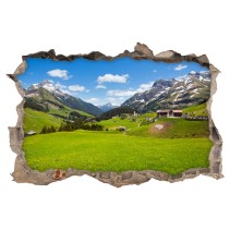 Vinilos agujero 3d paisaje pueblos montañas