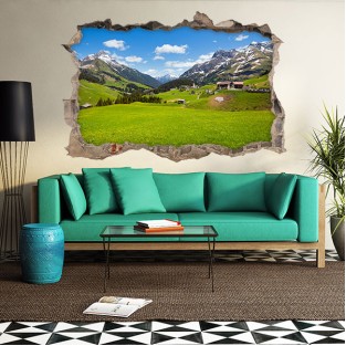 Vinilos agujero 3d paisaje pueblos montañas