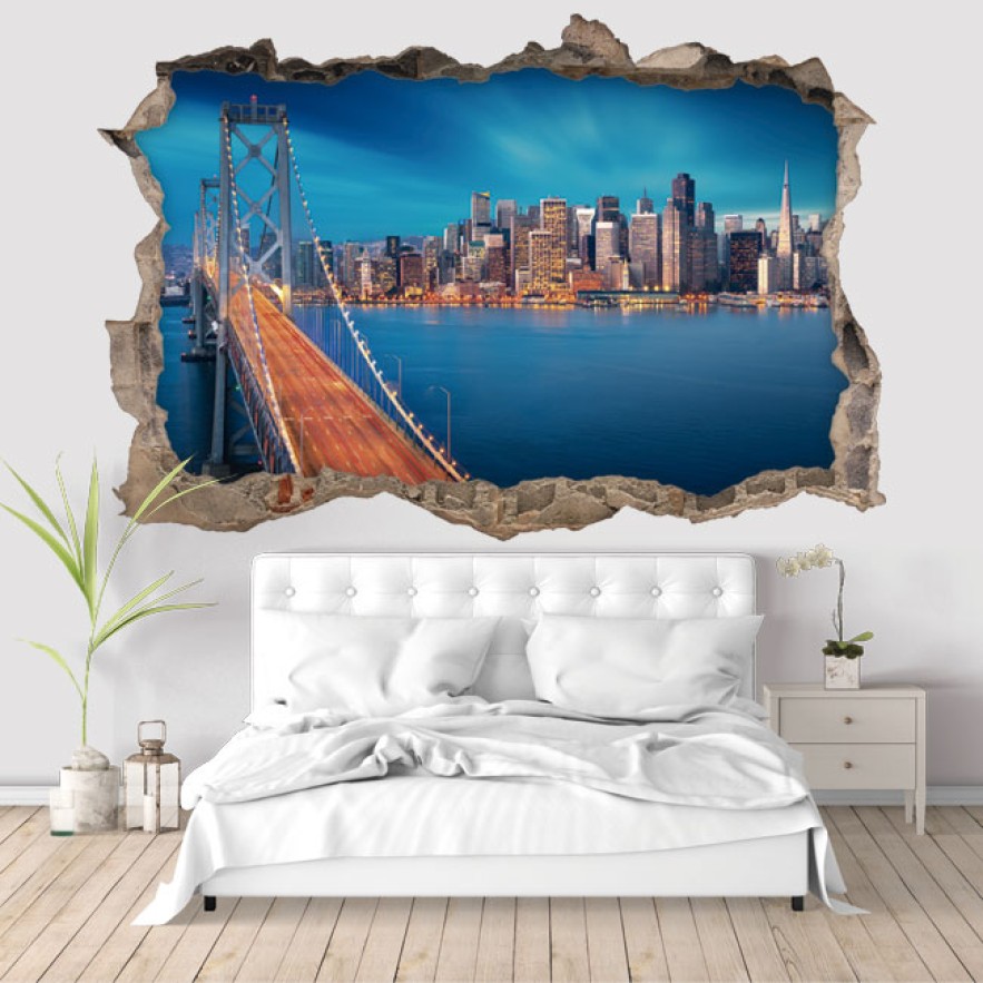 Vinilo agujero 3d puente de la bahía san francisco