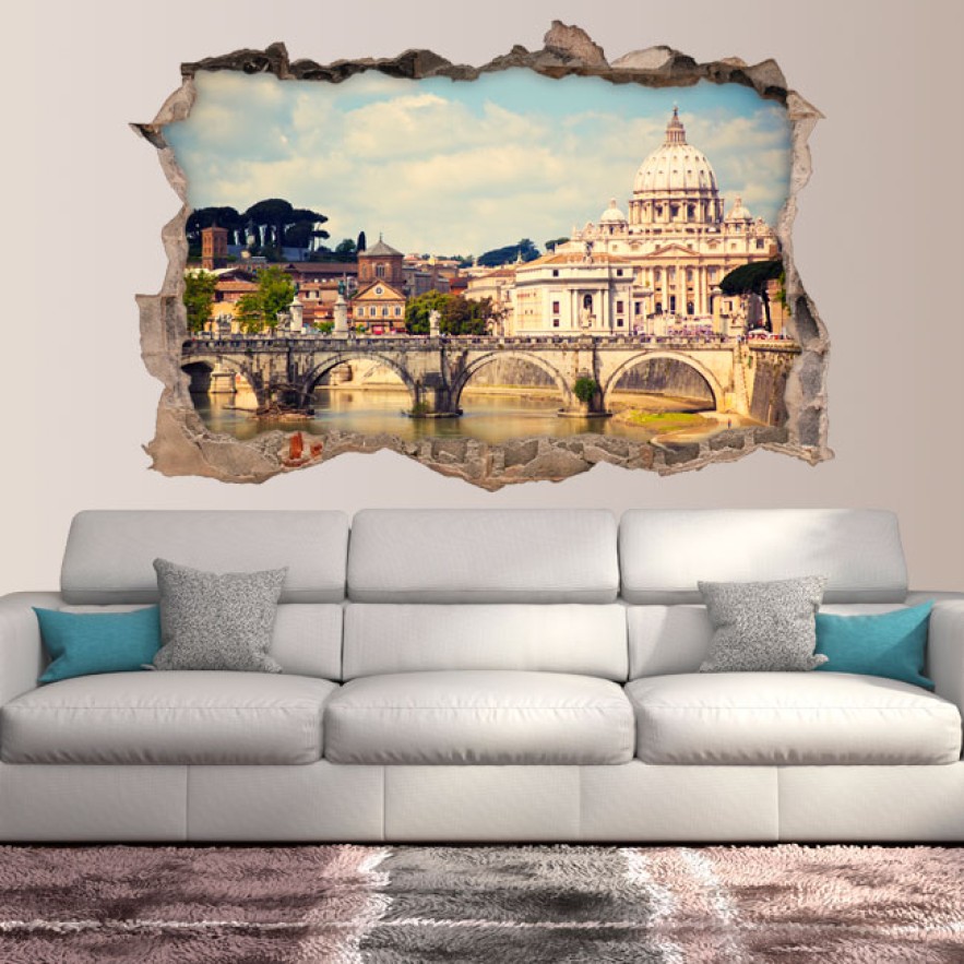 Vinilos agujero 3d basílica san pedro y puente sant'angelo