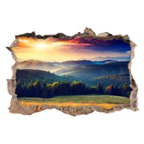 Vinilos agujero 3d puesta sol en las montañas