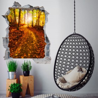 Vinilos agujero 3d atardecer en bosque otoñal Vinilos agujero 3d atardecer en bosque otoñal
