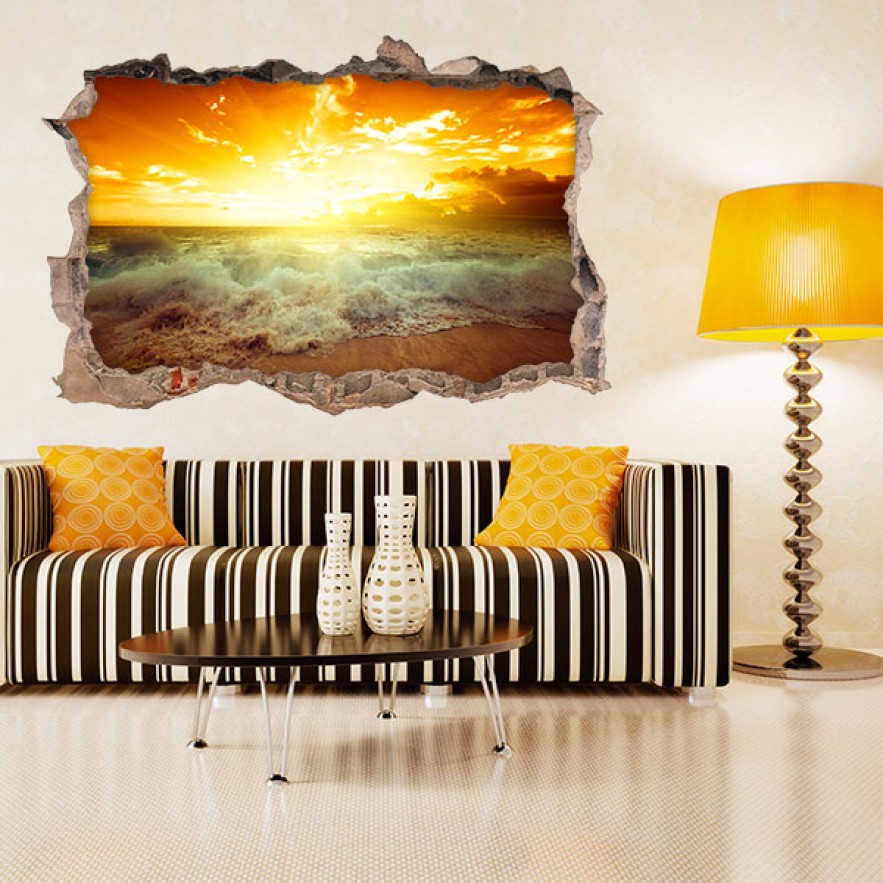 Vinilos agujero 3d rayos de sol en la playa