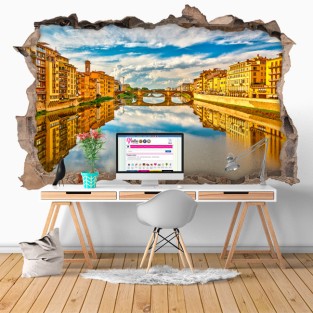 Vinilos agujero 3d paisaje río arno florencia italia