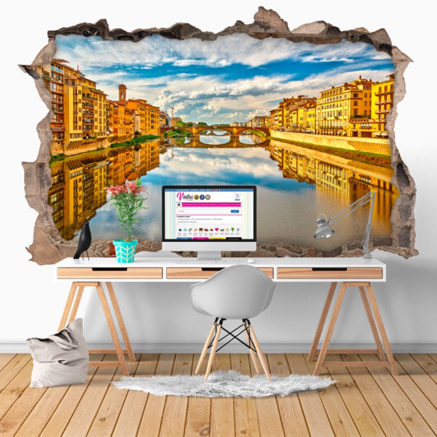 Vinilos agujero 3d paisaje río arno florencia italia