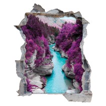Vinilos agujero 3d río en la montaña con arbustos