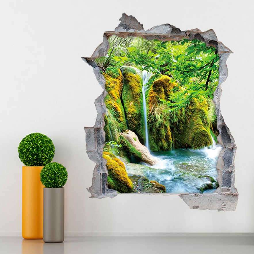 Vinilos agujero 3d ríos en las montañas