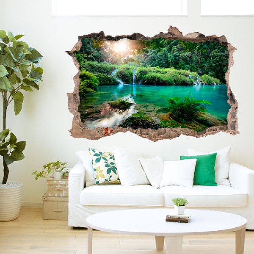 Vinilos agujero 3d ríos y montañas