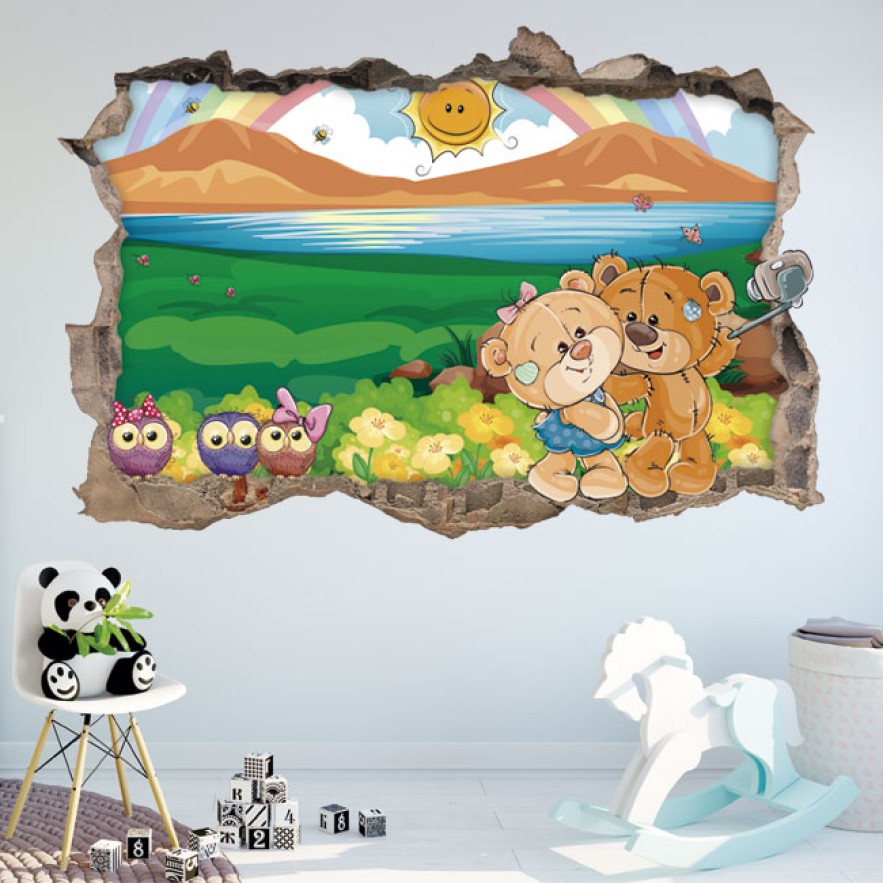 Vinilo infantil agujero 3d selfie de ositos