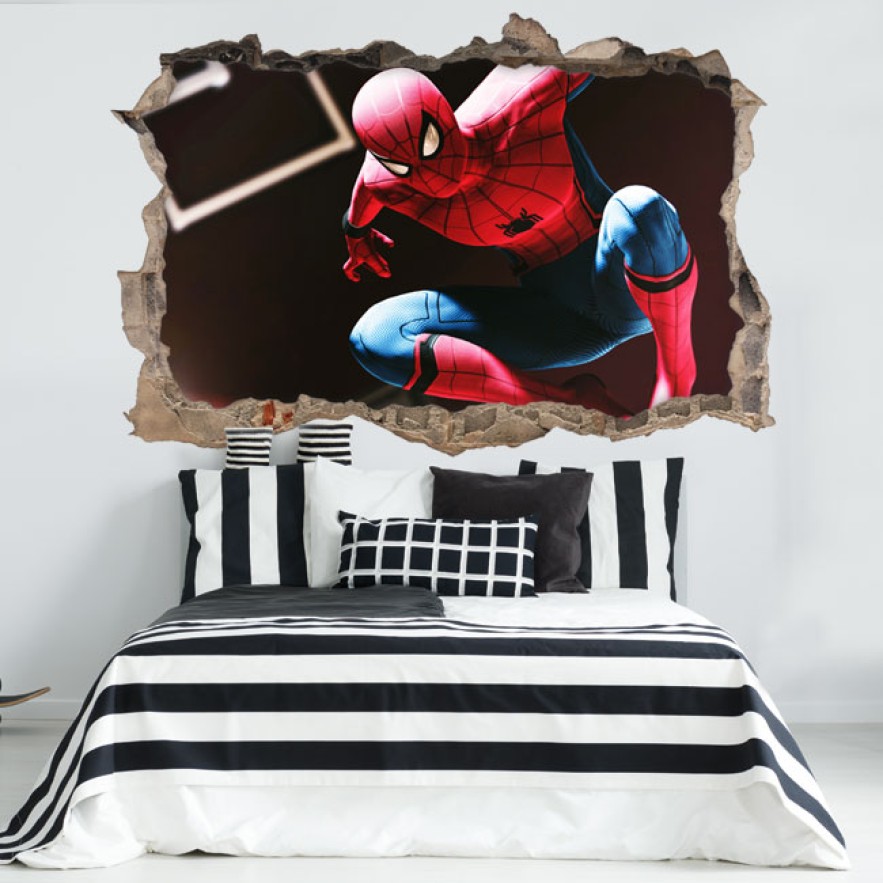 Vinilos agujero 3d spiderman saltando