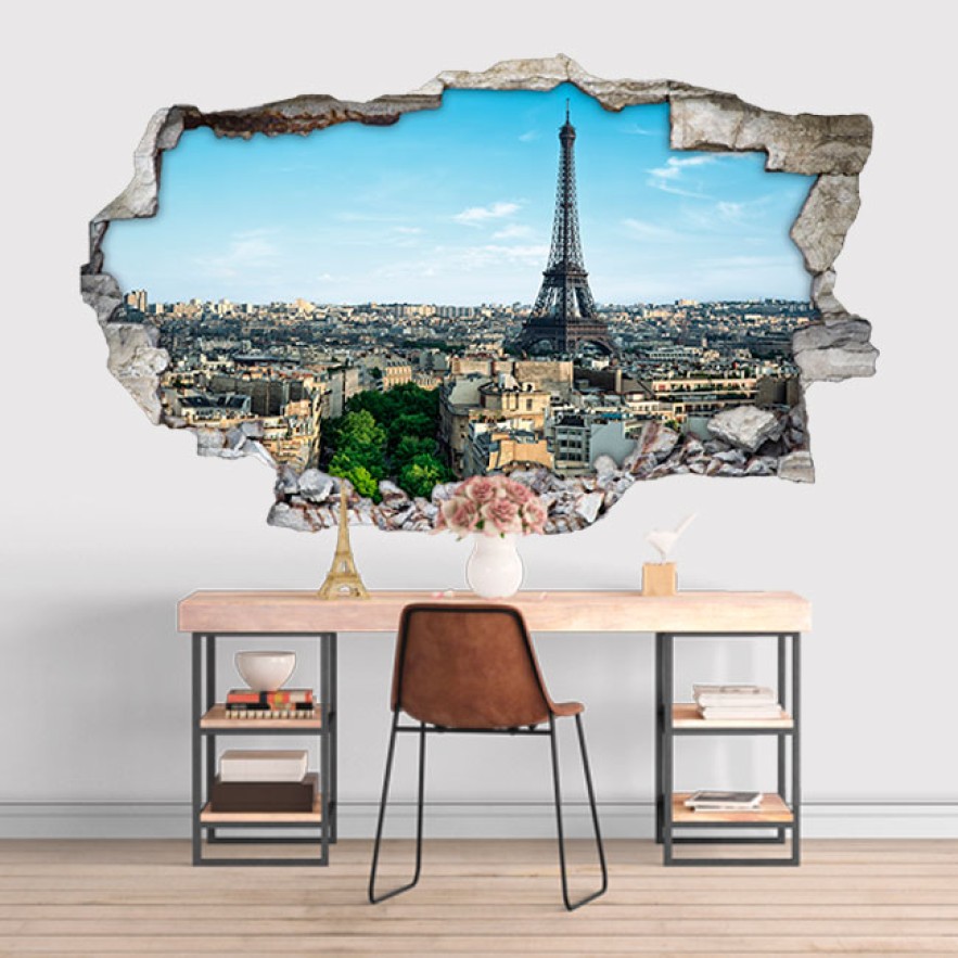 Vinilos agujero 3d torre eiffel