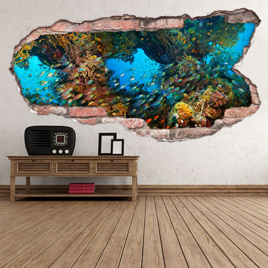 Vinilos agujero 3d pared vida marina