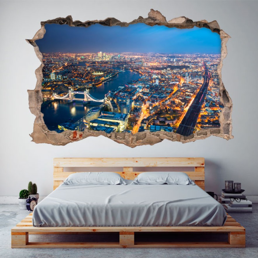 Vinilos agujero 3d vista aérea ciudad de londres iluminada