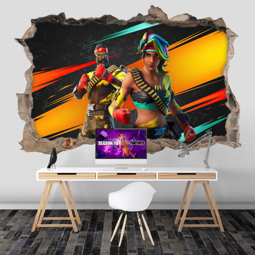 Vinilo 3d agujero pared videojuego fortnite
