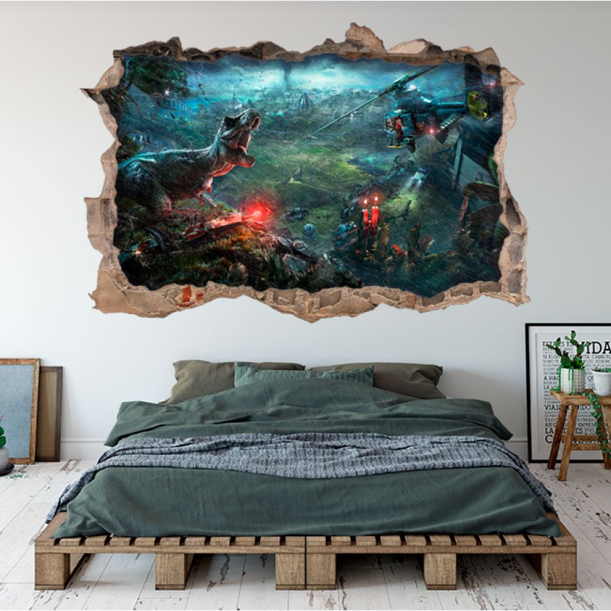 Vinilos agujeros 3d dinosaurio jurassic park