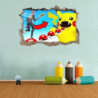 Vinilo decorativo agujero 3d fortnite pokémon