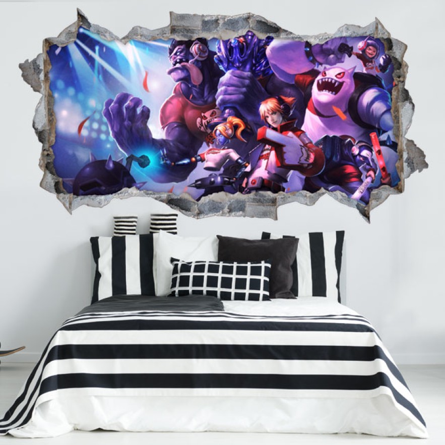 Vinilo agujero 3d pared league of legends