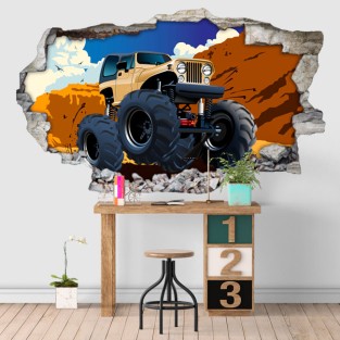 Vinilos ilustración monster truck agujero 3d Vinilos ilustración monster truck agujero 3d