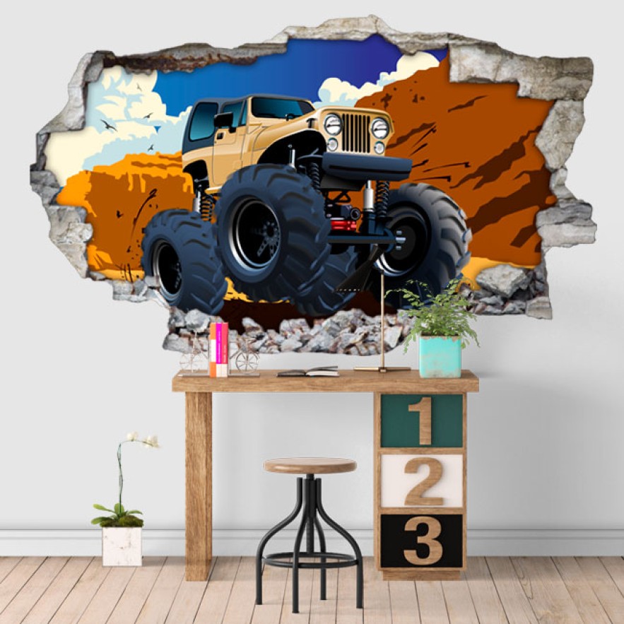 Vinilos ilustración monster truck agujero 3d
