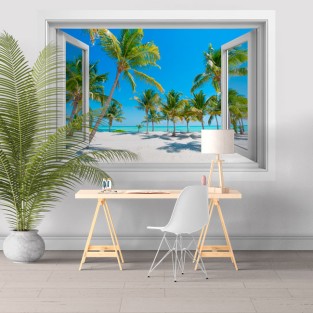 Vinilos ventanas 3d palmeras en la playa Vinilos ventanas 3d palmeras en la playa