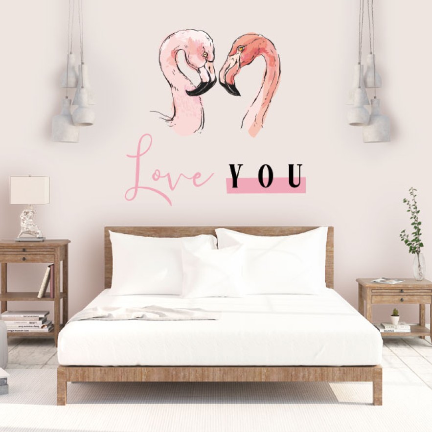 Vinilos adecorativos flamingos con frase love you