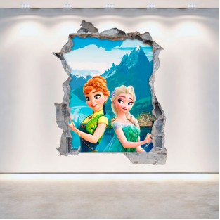 Vinilos agujero 3d disney película frozen elsa y anna Vinilos agujero 3d disney película frozen elsa y anna