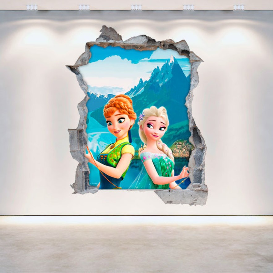 Vinilos agujero 3d disney película frozen elsa y anna