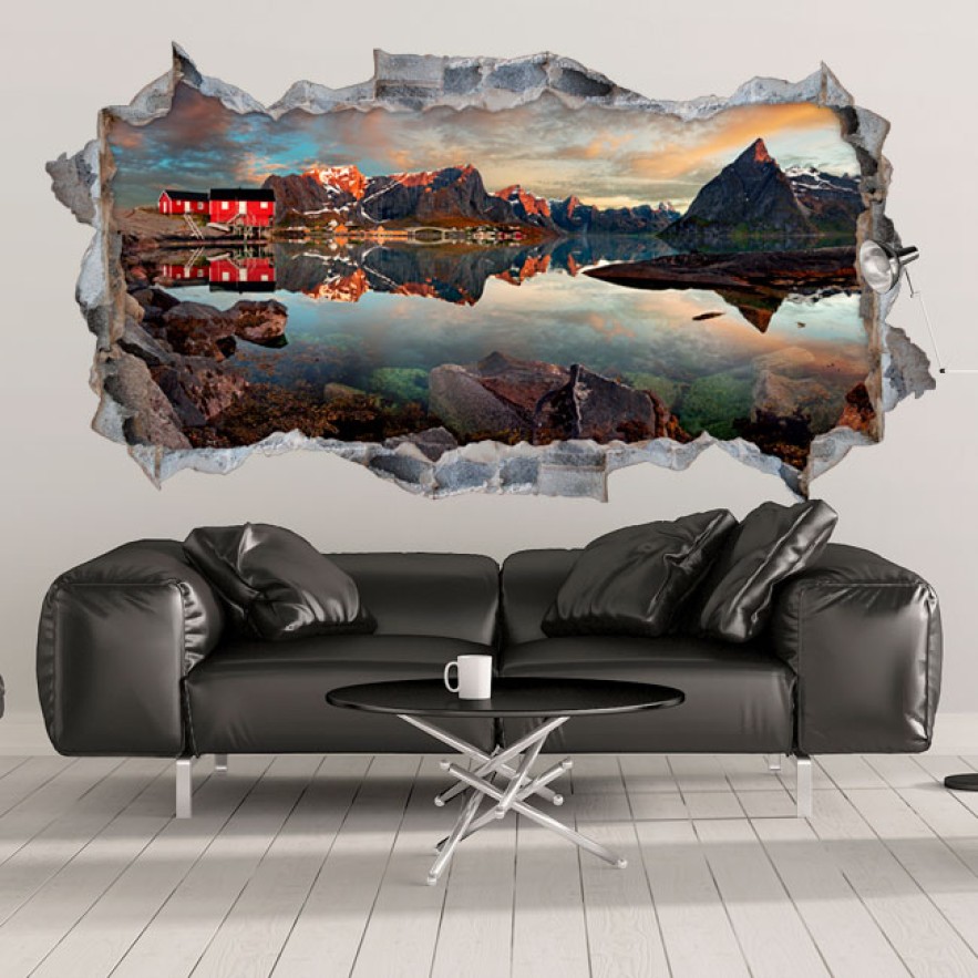 Vinilos agujero 3d paisaje reine noruega