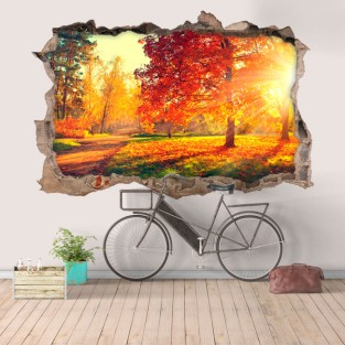 Vinilo agujero 3d atardecer con árboles en otoño Vinilo agujero 3d atardecer con árboles en otoño