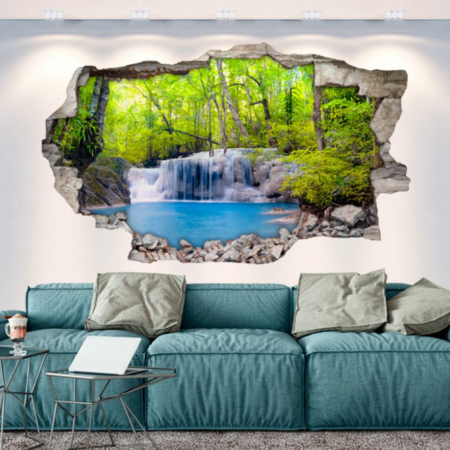 Vinilos agujero 3d cascadas en medio del bosque