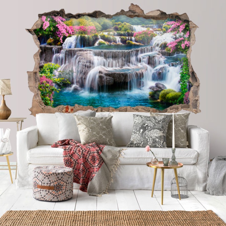 Vinilos agujero 3d paisaje cascadas en tailandia