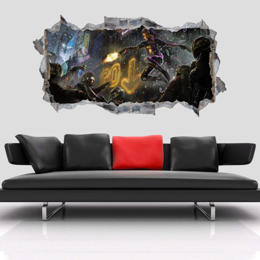 Vinilos agujero pared 3d cyberpunk 2077