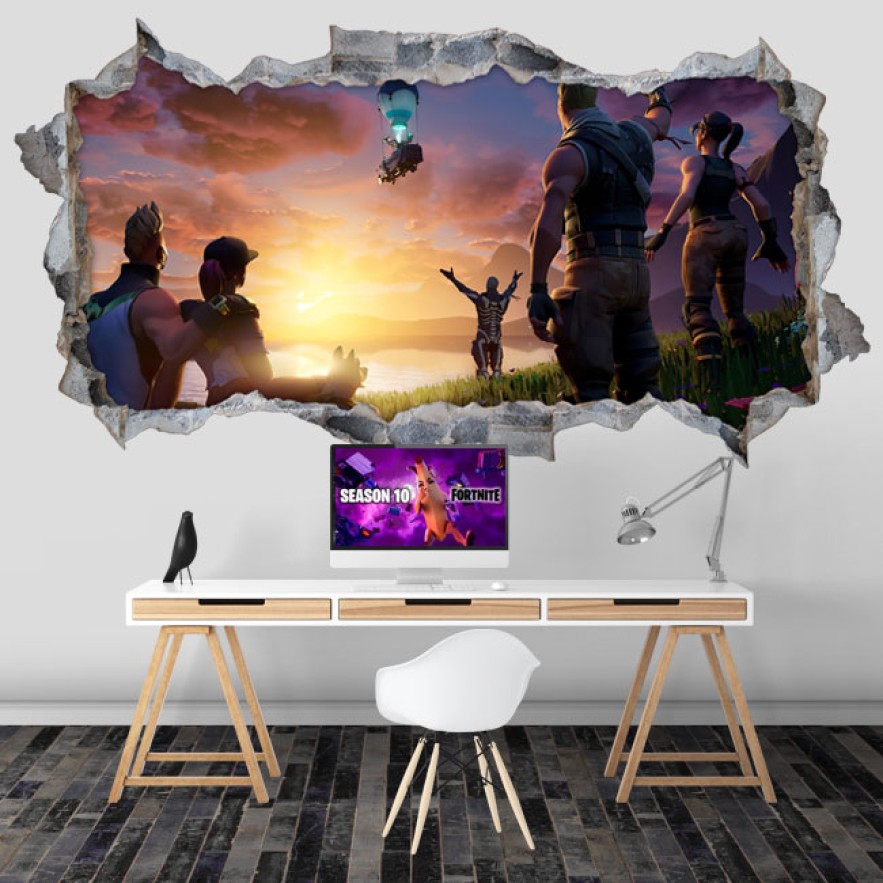 Vinilo o pegatina agujero pared 3d videojuego fortnite