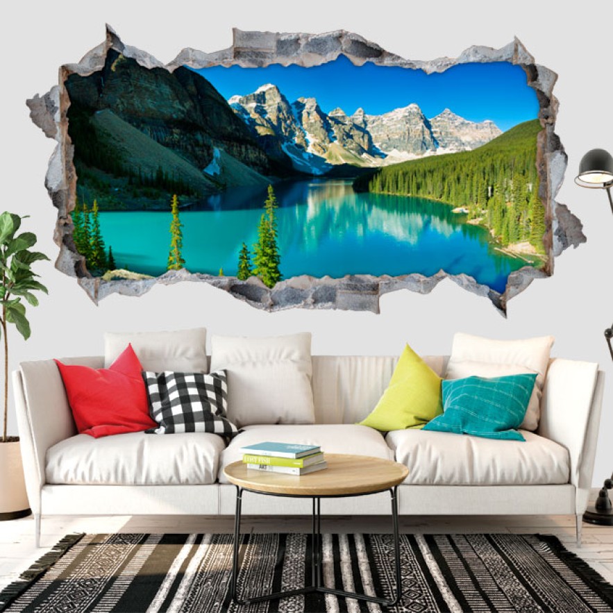 Vinilos agujero 3d panorámica lago moraine canadá