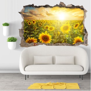 Vinilos agujero pared atardecer campo de girasoles 3d Vinilos agujero pared atardecer campo de girasoles 3d