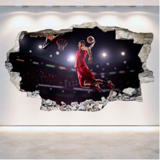 Vinilos agujero 3d jugador baloncesto Vinilos agujero 3d jugador baloncesto