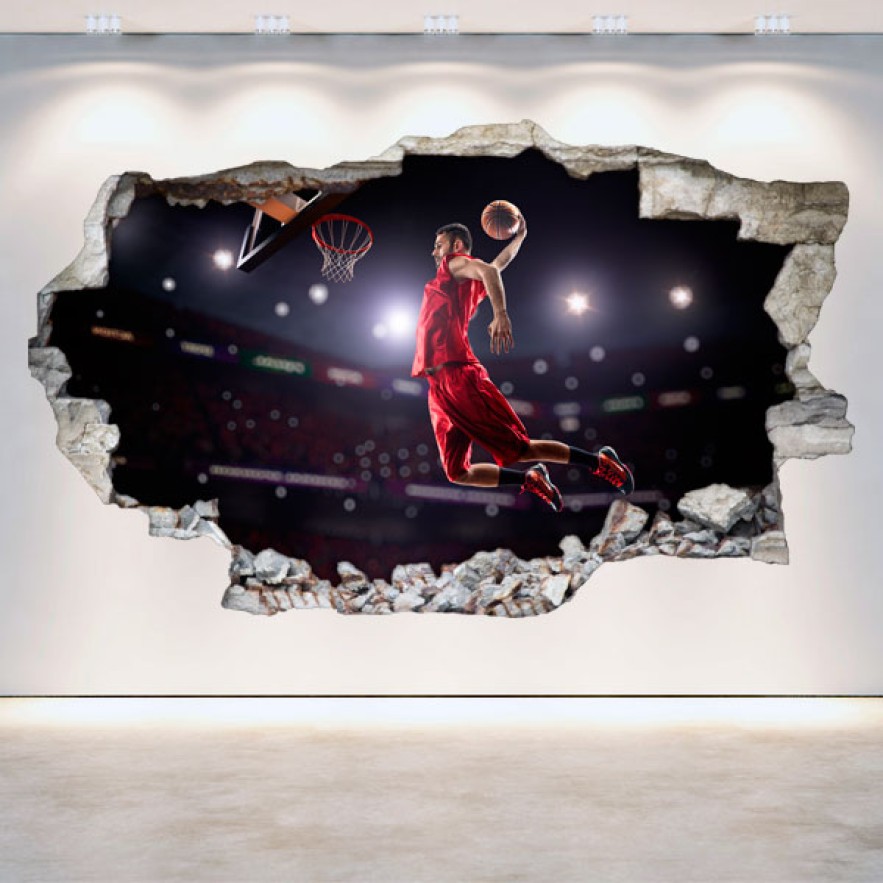 Vinilos agujero 3d jugador baloncesto