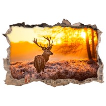 Vinilo agujero 3d paisaje ciervo y puesta de sol